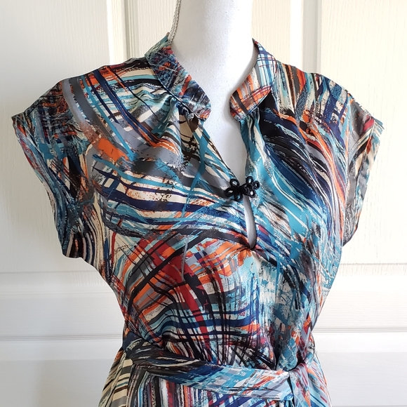 Viereck Mandarin Midi Dress w/ Tie Size L - Picture 2 of 8